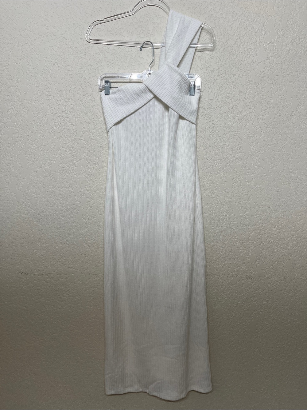 Dee Elly Women’s XL White One-Shoulder Ribbed Midi Dress